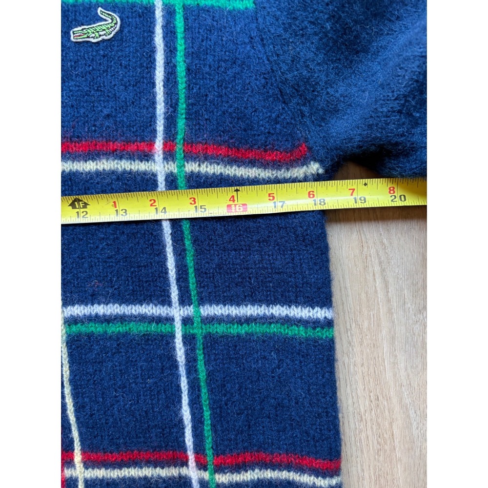 Vintage Crocodile Original Navy Blue 100% Wool Windowpane Plaid Crewneck Sweater - Picture 7 of 10